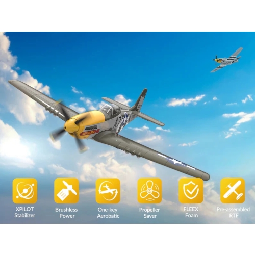 VOLANTEX RC 500MM Brushless Mustang P51 RC Warbird Airplane with Gyro Stabilizer 768-2GR RTF