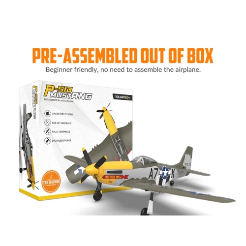 VOLANTEX RC 500MM Brushless Mustang P51 RC Warbird Airplane with Gyro Stabilizer 768-2GR RTF